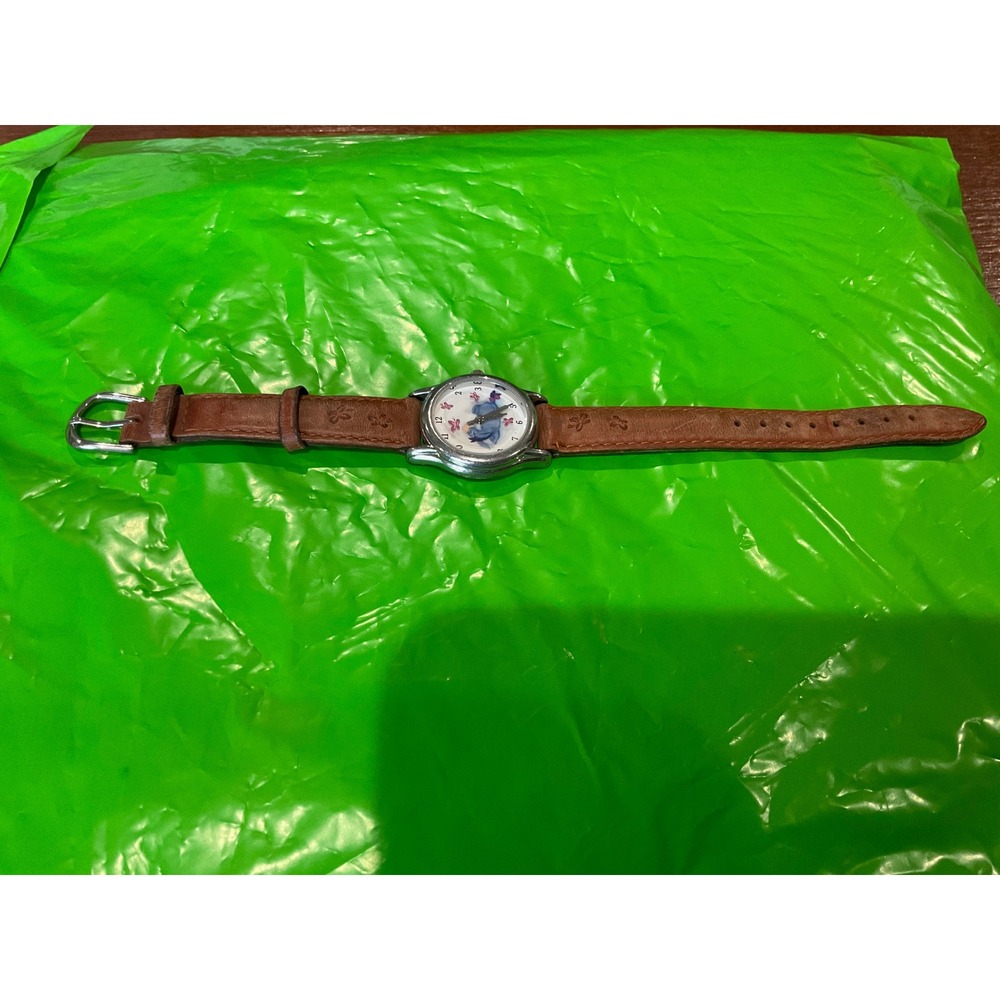 Disney Eeyore Watch SII Marketing MU0325 Brown Leather Strap Silver Tone Case